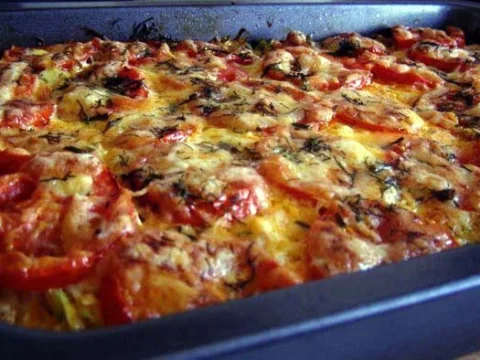 Zucchini casserole with minced meat and tomatoes
