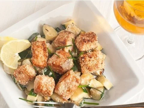 Sesame Salmon on Zucchini
