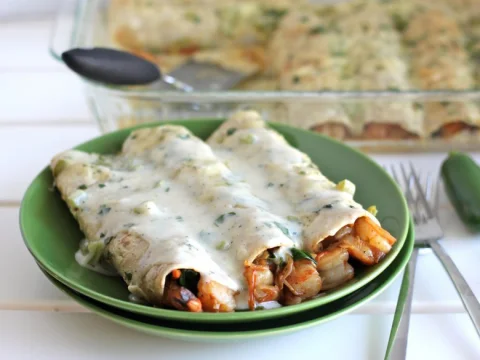Fried Shrimp Enchiladas with Cream Sauce